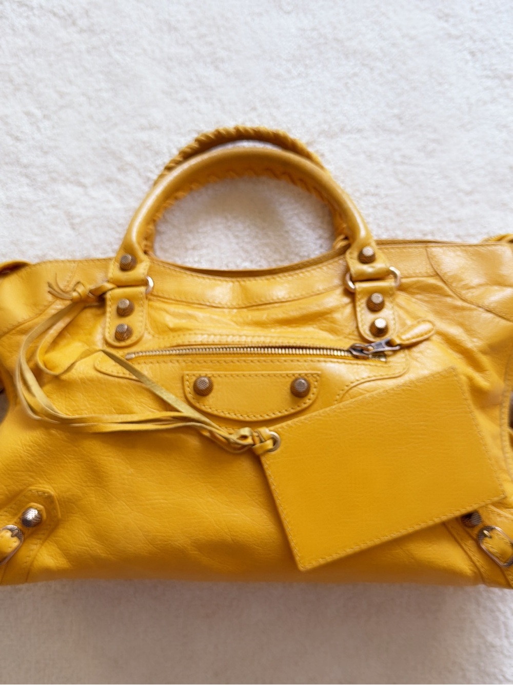 RARE💖 BALENCIAGA Mustard Yellow Medium CITY Motorcycle Shoulder Handbag Vintage - Picture 7 of 14